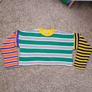 The Ragged Priest Road Trip Striped Sweater Cropped Green Gray Yellow Size Small